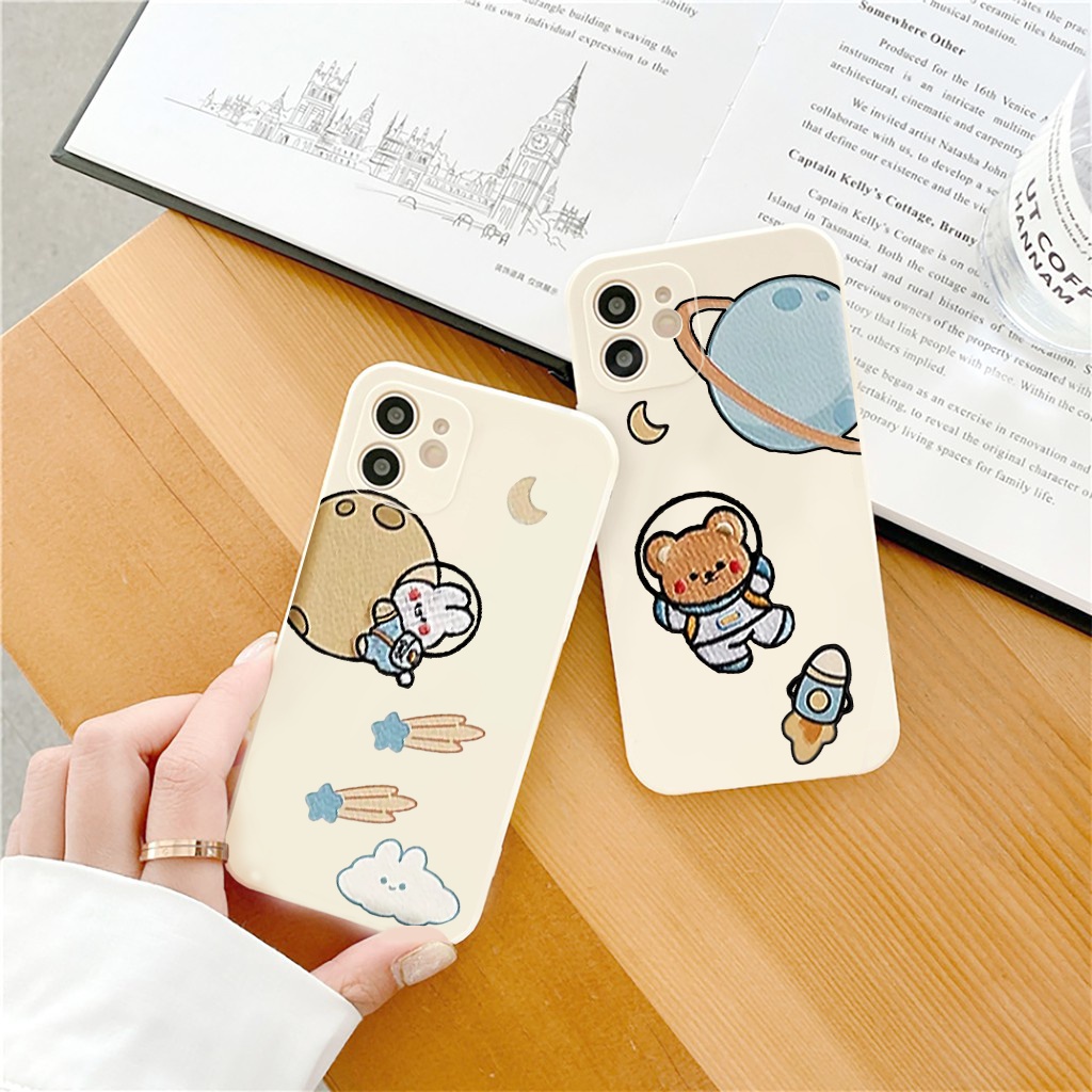 Ốp lưng iphone Gấu Thỏ cạnh vuông ip 6/6plus/6s/6splus/7/7plus/8/8plus/x/xr/xs/11/12/13/pro/max/plus/promax e134