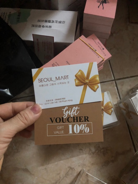 Combo 40 12x15x6 cm trắng 20 túi 21x20 cm hồng và 500 card gift voucher 500 thẻ ticdh điểm