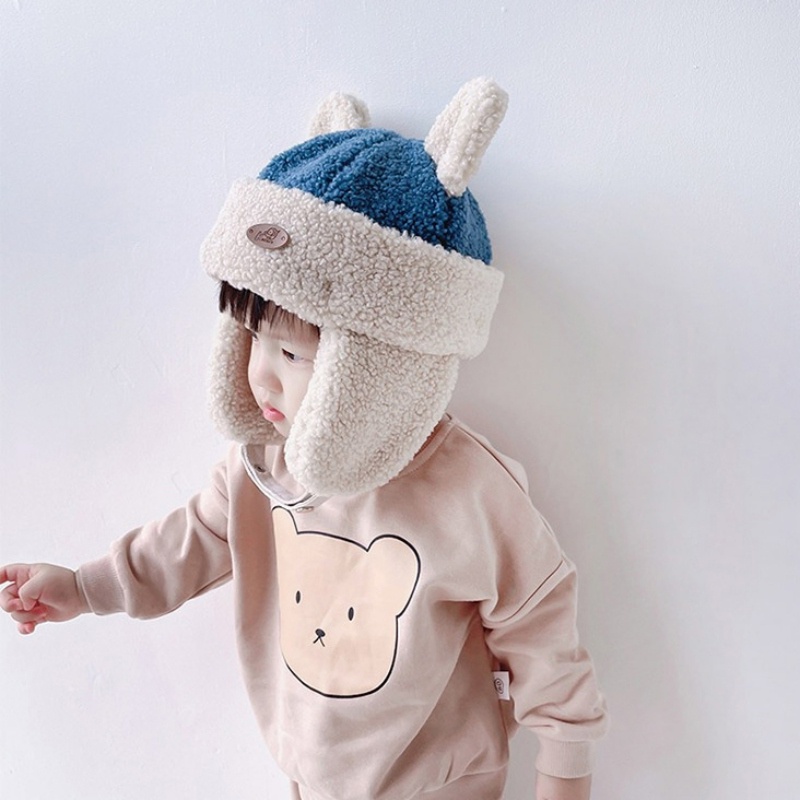 Mũ lông cừu giữ ấm tai họa tiết hoạt hình dễ thương cho bé