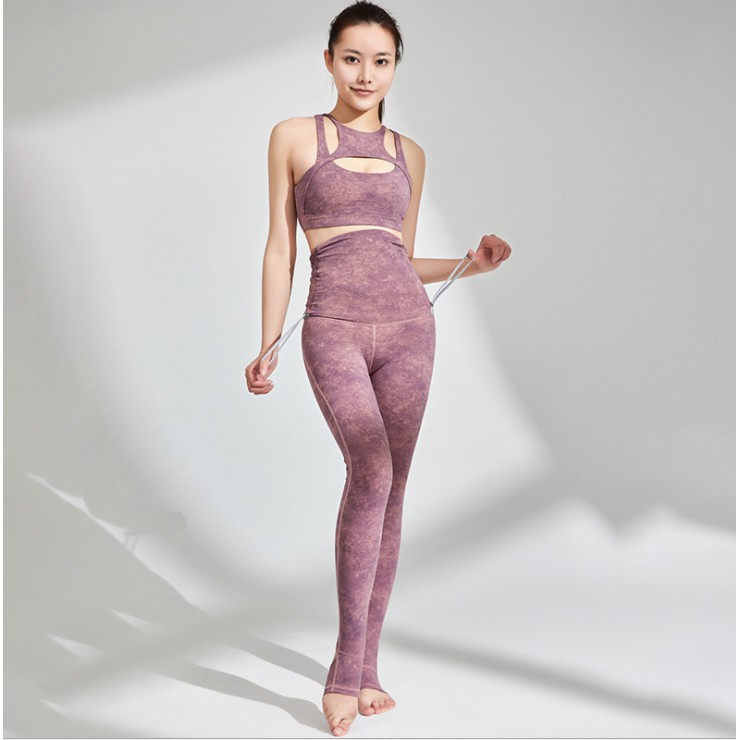 Bộ đồ tập gym yoga mặc được 2 kiểu áo bra có mút ngực chất co giãn mịn đẹp quần dây rút eo hàng cao cấp PT183( PT Sport)
