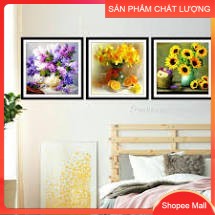 Tranh thêu chữ thập Bình hoa khoe sắc bộ 3 LP5165 kích thước 122*42cm [Hàng có sẵn]