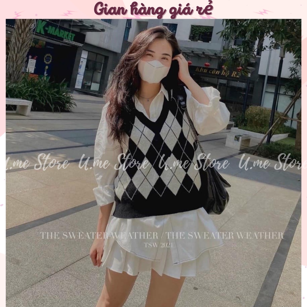 [Video] Áo Gile nữ Len Ulzzang Cổ V Kẻ Ô Quả Trám Phong Cách Hàn Quốc Áo gile len trám dày dặn 2 màu (nâu đỏ, đen) | BigBuy360 - bigbuy360.vn