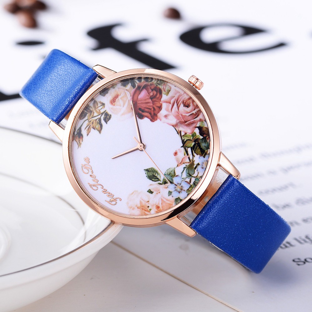 Đồng hồ nữ dây da mặt hoa nhiều màu xinh xắn dễ thương dành cho nữ