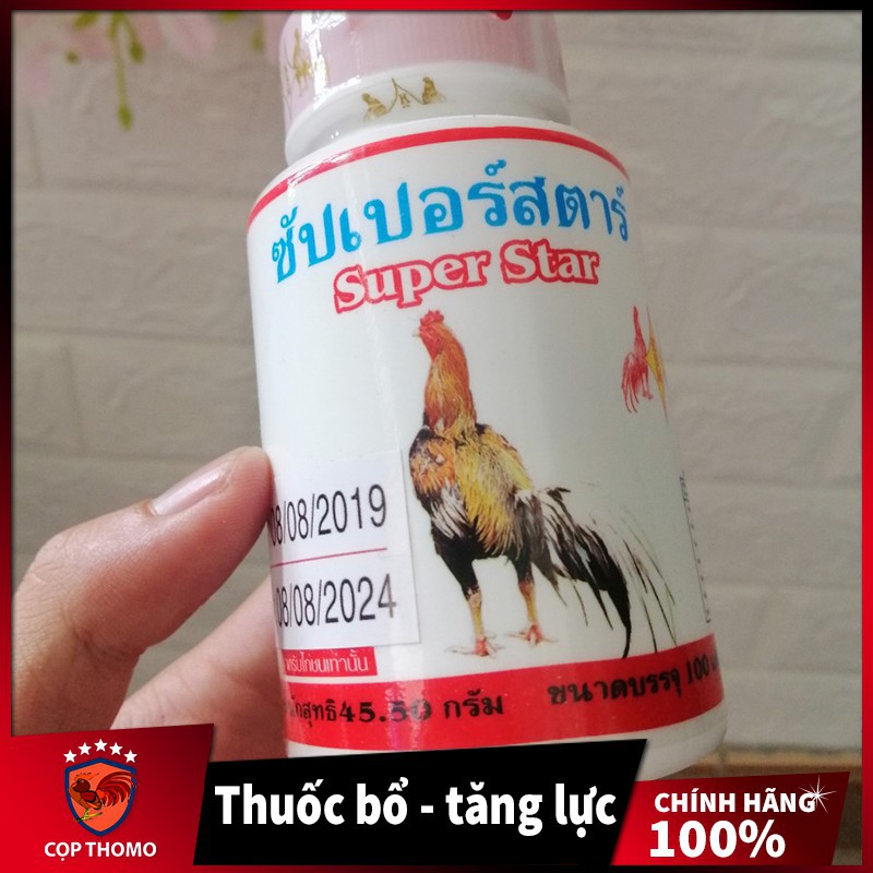 [thuốc đá gà cựa sắt] THUỐC NUÔI GÀ ĐÁ TĂNG CƠ-BỔ GÂN-CỨNG XƯƠNG-SUPER STAR ĐỎ LỌ 100V Giúp gà đuối sức, hồi phục