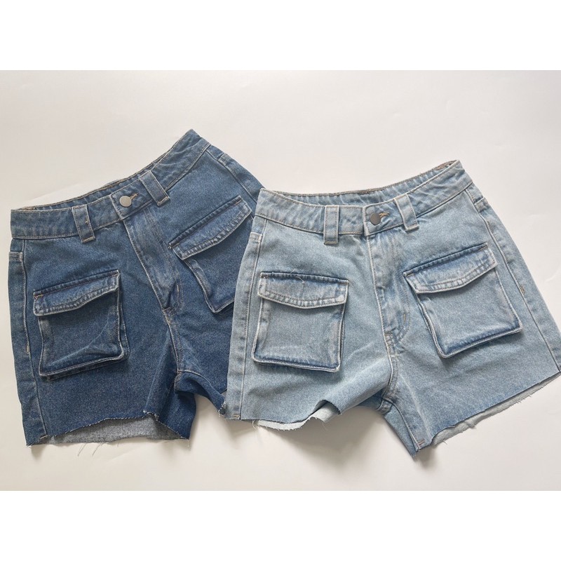 Quần short jeans túi hộp lưng cao siêu cá tính