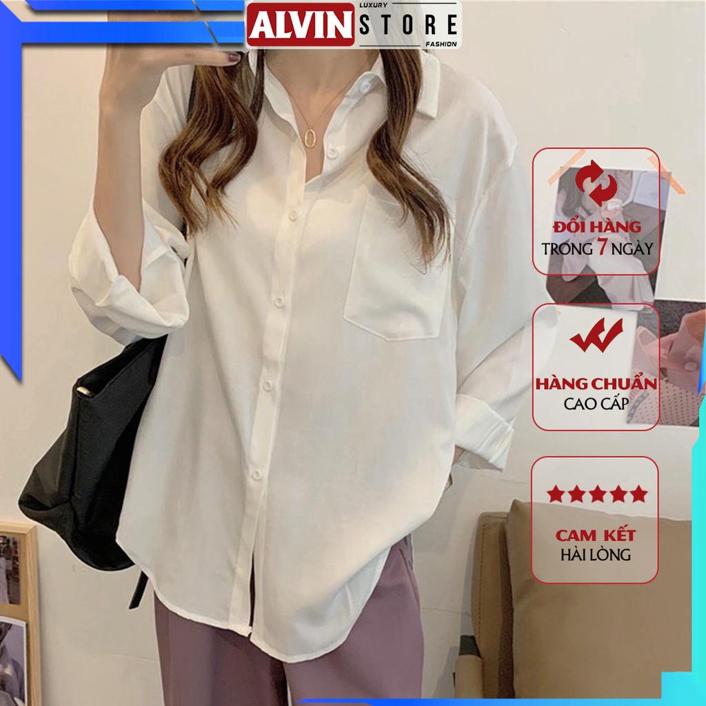 Áo Sơ Mi Nữ form rộng Lụa hàn Kiểu Màu Trắng đen hồng xanh đẹp dài tay ulzzang vintage hàn quốc cao cấp trơn Alvinstore