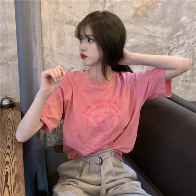Áo thun ngắn tay dáng rộng in hình gấu thiết kế thời trang cá tính cho nữ