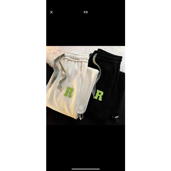 Quần Bom Chun Thể Thao Nam Nữ Dáng Rộng Thêu Chữ R Unisex Uzzlang Năng Động Hàn Quốc