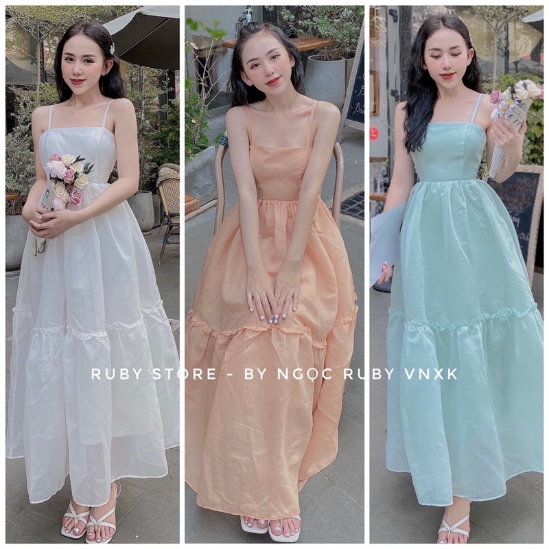 Đầm maxi hai dây bèo đi biển