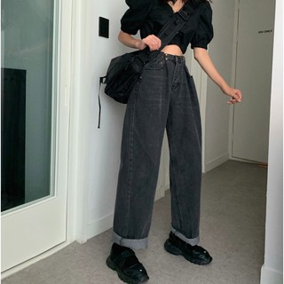 Quần jean ống suông chất đẹp ulzzang có bigsize / quần bò ống rộng có móc cài eo culottes jeans big size (Caamhouse)