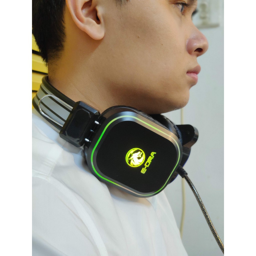 Tai nghe chơi game có dây E-Dra EH401 Black - Led RGB  - Bass căng - Kết nối Jack 3.5mm- Dùng được cho điện thoại