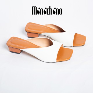 Dép cao gót MINICHINO thời trang thanh lịch mũi bằng đế vuông gót cao 3cm Kem