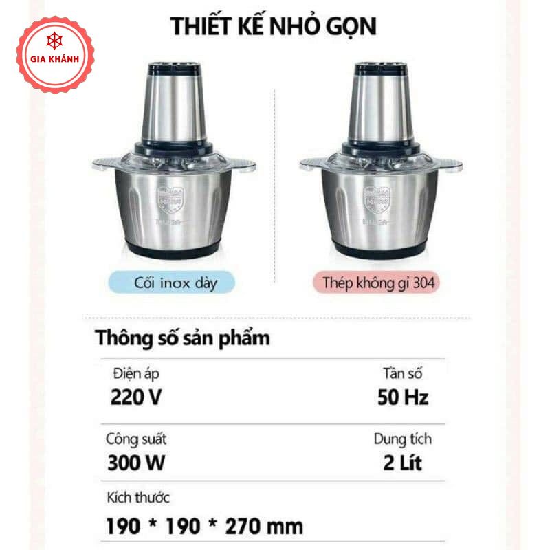 Máy Xay Thịt Đa Năng Cối 2L Inox 304, 4 Lưỡi Dao Thép Không Gỉ,Say Sinh Tố Thịt, Cá, Rau Củ Hoa Quả - LD2111