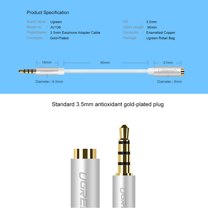 UGREEN Đầu Chuyển Đổi Tai Nghe Omtp Sang Ctia Jack 3.5mm