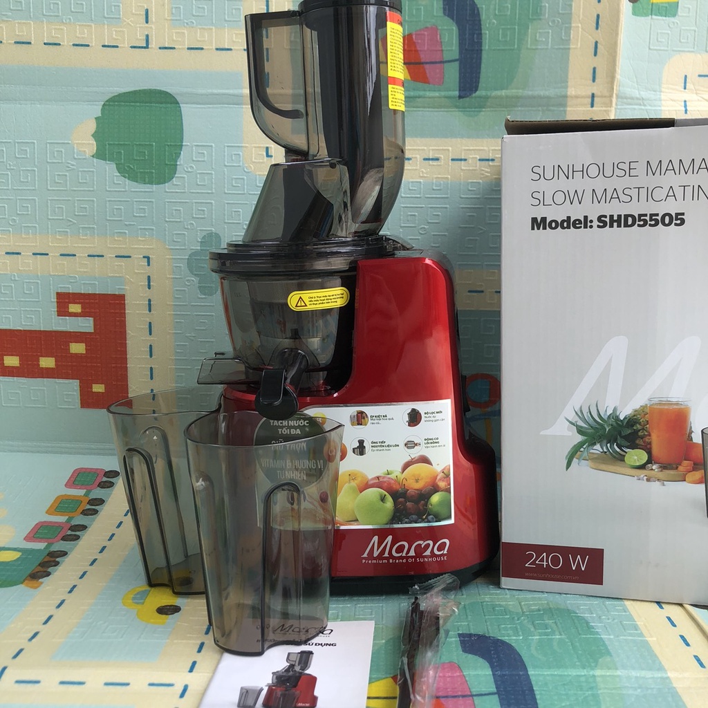 Máy ép chậm trái cây hoa quả Sunhouse Mama SHD5505 Bảo hành chính hãng 2 năm Bộ lọc bã mới, nước ép thật màu, không gợn