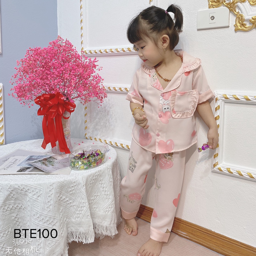 Bộ ngủ áo cộc quần dài lụa mango cho bé gái từ 1 tuổi đến 14 tuổi đủ size, bộ mặc nhà họa tiết xinh dễ thương