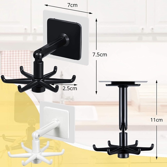 Móc gập xoay 360 độ tự dính treo theo chiều dọc đa năng chống thấm nước tiện lợi cho phòng tắm / nhà bếp