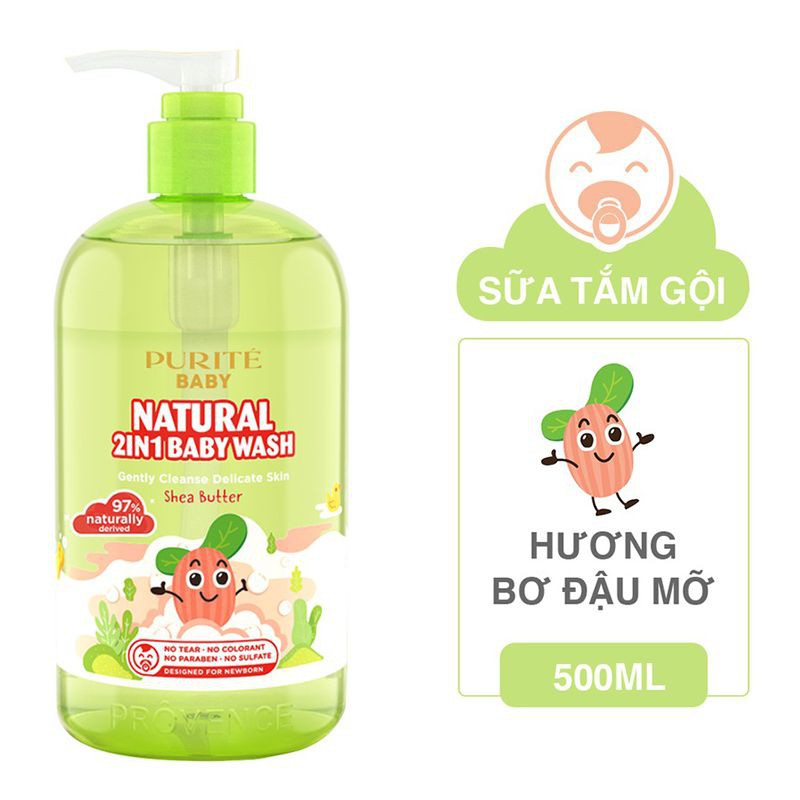 Sữa Tắm Gội Purite Baby Natural 2in1 Bơ Đậu Mỡ 500ml