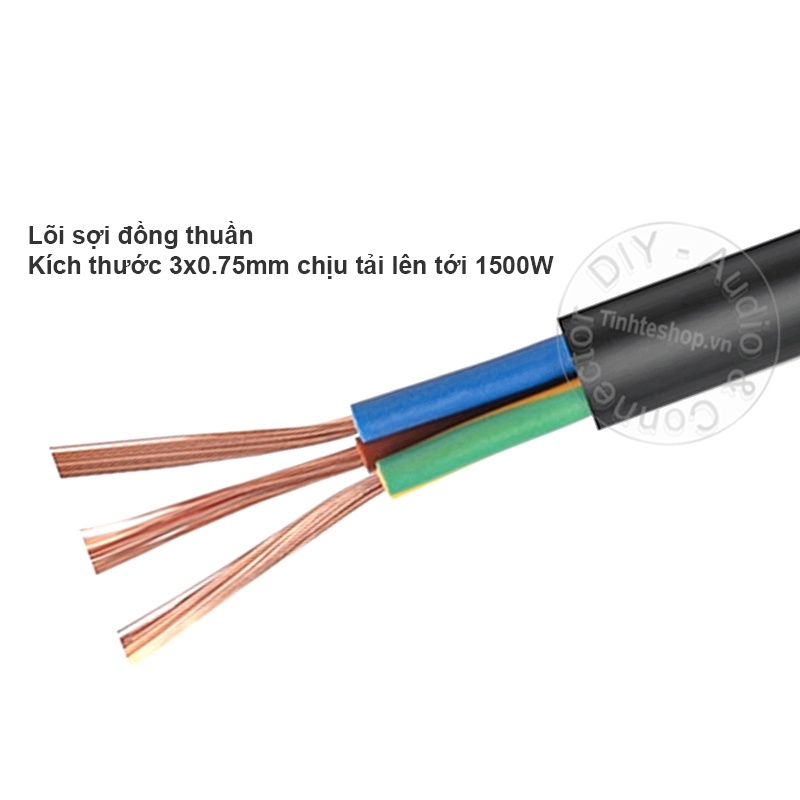 Dây nguồn 3 chấu C13 EU plug 3x0.75mm chịu tải 1500W - Cáp nguồn cho PC Nồi cơm Ấm điện Loa 1M đến 3M