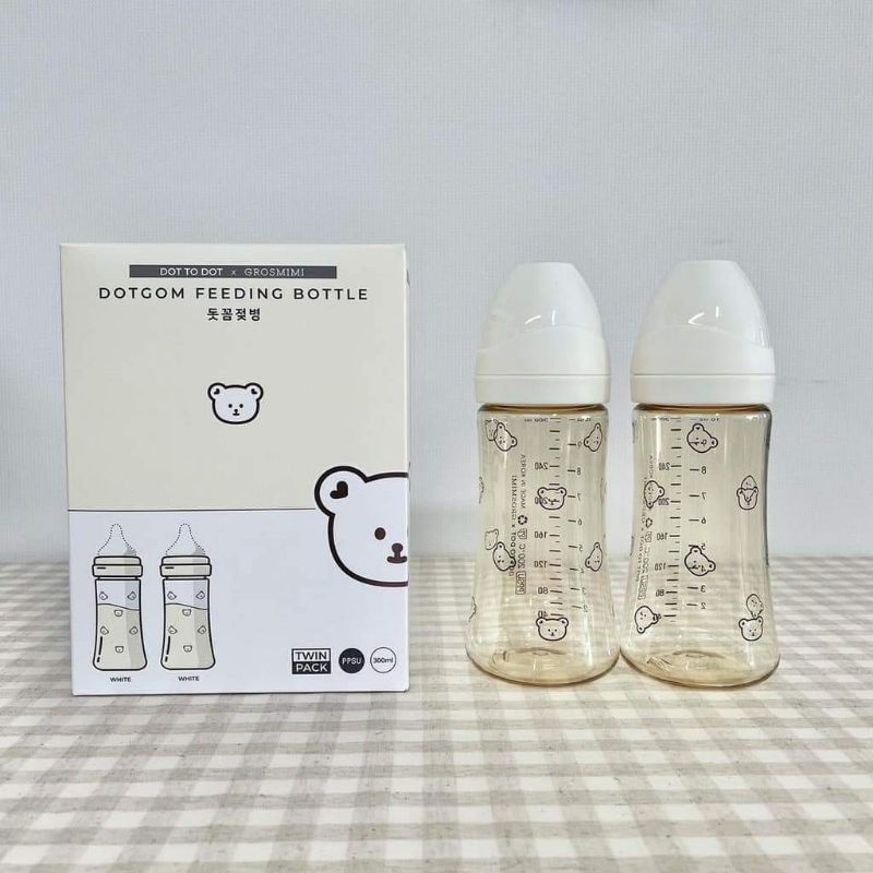 Bình sữa Grosmimi x Dottodot - Dot to dot Gấu/ Bear size 200ml - 300ml Hàn Quốc