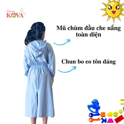 Áo Choàng Chống Nắng Cho Bé Toàn Thân Dáng Dài Keva Đai Chun Co Giãn Thoải Mái