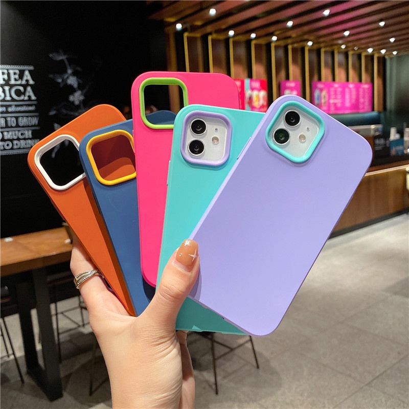Ốp điện thoại silicon mềm dẻo chống sốc màu kẹo ba trong một dành cho iPhone 13 pro max 12 11 pro max 7 8 plus