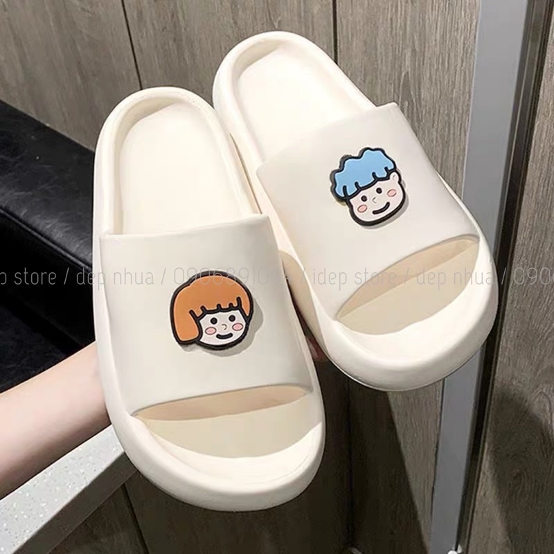 Dép bánh mì hình Chibi Boy Girl nữ quai ngang siêu nhẹ đi trong nhà Maipy DL156