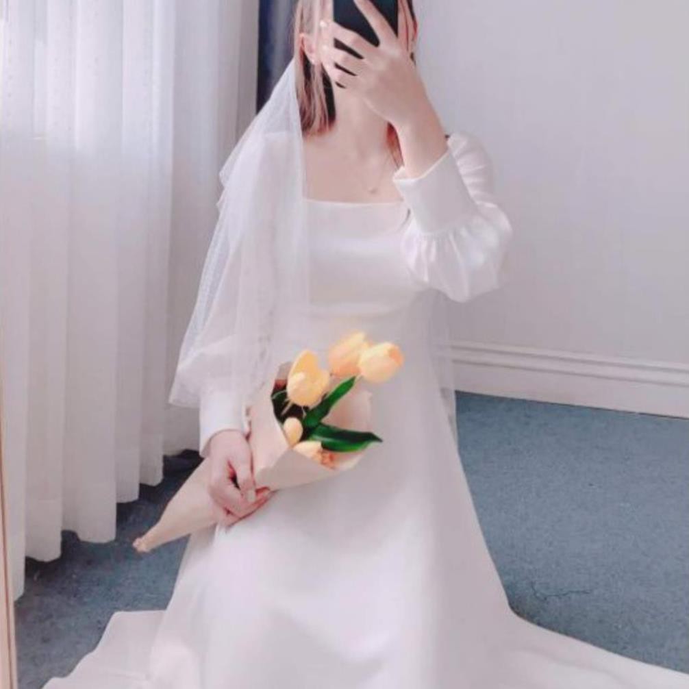 Đầm dự tiệc trắng xòe cổ u vintage | BigBuy360 - bigbuy360.vn