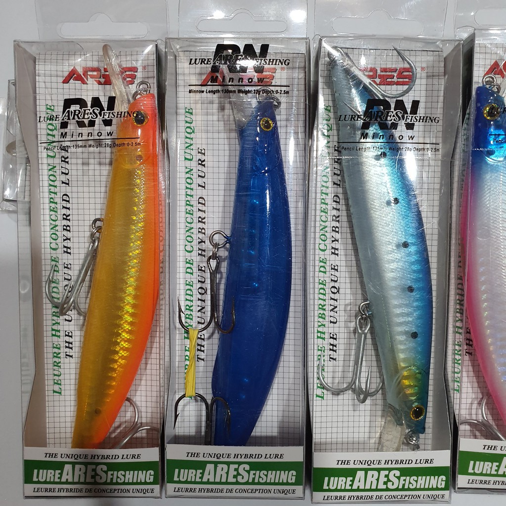 Cần câu cá ❤️FREE SHIP❤️ MG8 - Mồi câu cá lure Minnow 28gr chuyên câu biển Ares Dài 13.5mm Lặn tối đa 2,5m ,đảm bảo rẻ n