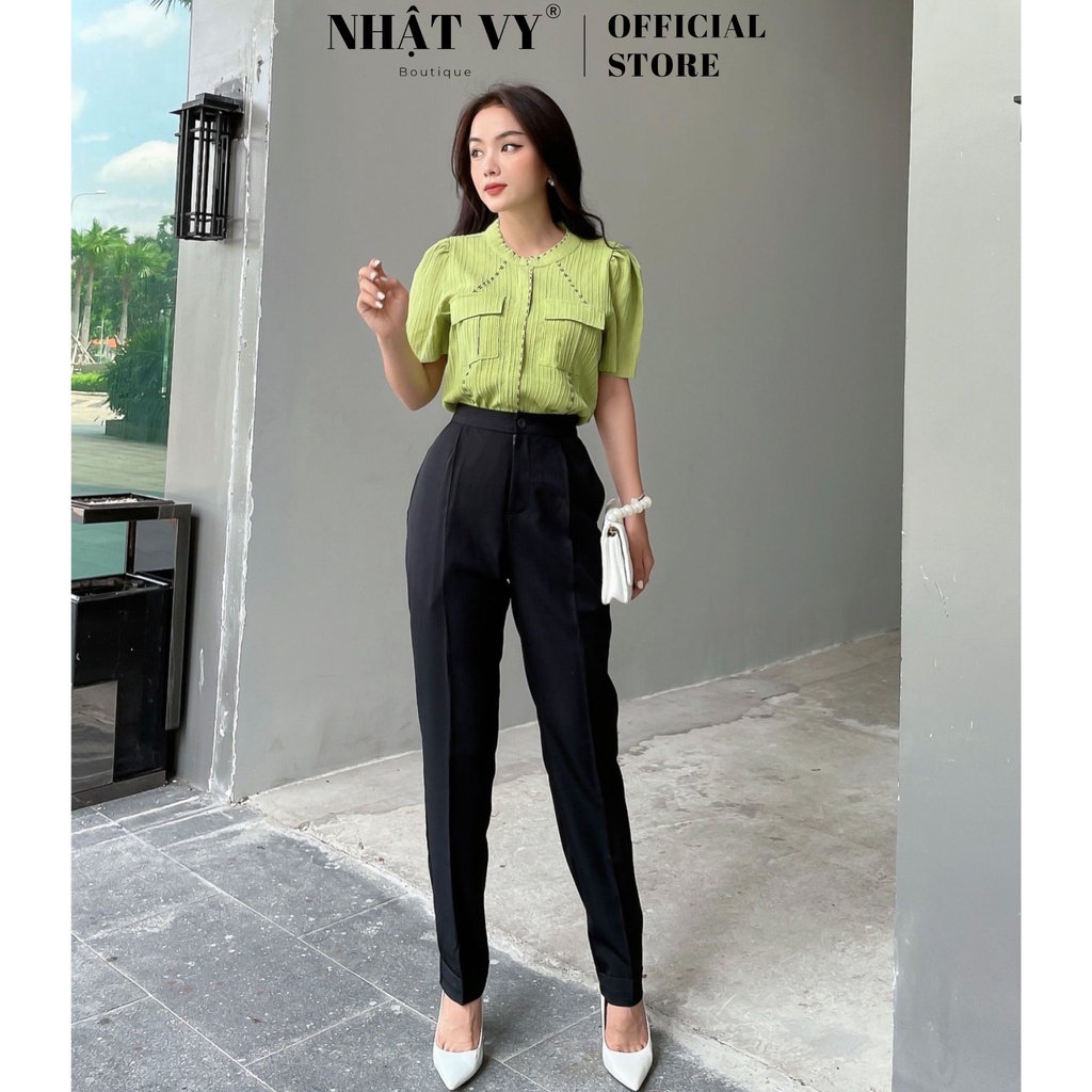 Quần tây nữ công sở Nhật Vy dáng ôm có túi dây kéo gài nút chất linen thun phù hợp đi chơi dạo phố cafe hẹn hò - D2163