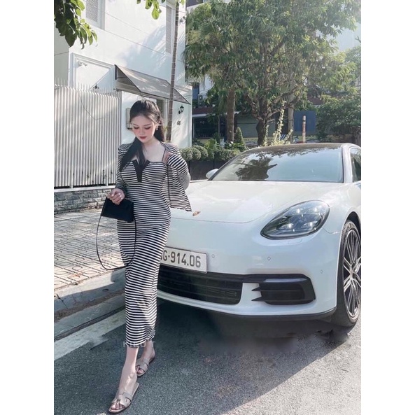 SÉT VÁYLEN KẺ MIX ÁO CARDIGAN