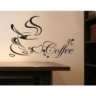 Nhãn dán tường hình tách cà phê kèm chữ coffee độc đáo hoa lụa gương tròn hồ cá mini trang trí tranh đính đá phong cảnh