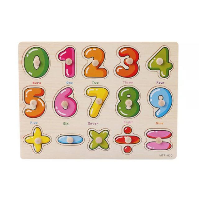 Đồ chơi xếp hình combo 3 bảng ghép núm gỗ như hình (mẫu chữ, số 1-9 và trái cây)