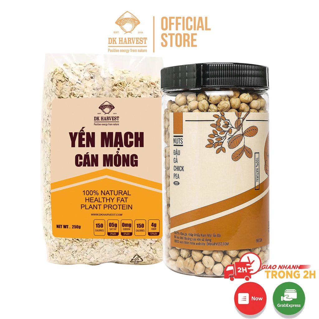 COMBO TIẾT KIỆM - 1 Hũ Hạt Đậu Gà Chickpeas DK HARVEST 700g &amp; 1 Túi Yến Mạch Cán Dẹt Nguyên Chất DK Harvest 500g