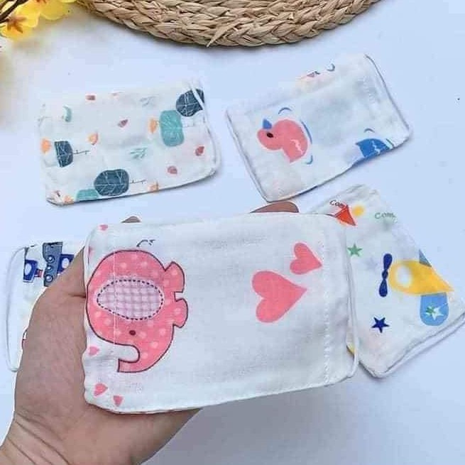 Khẩu Trang Vải Xô Xuất Hàn 4 Lớp Trẻ Em Kháng Khuẩn,Chống Bụi Mịn Cho Bé Sơ Sinh Tới 2 Tuổi.