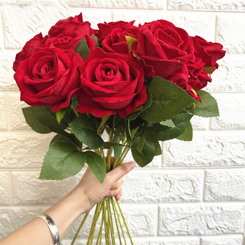 1 Bó Hoa Hồng Giả Bằng Lụa Cho Trang Trí