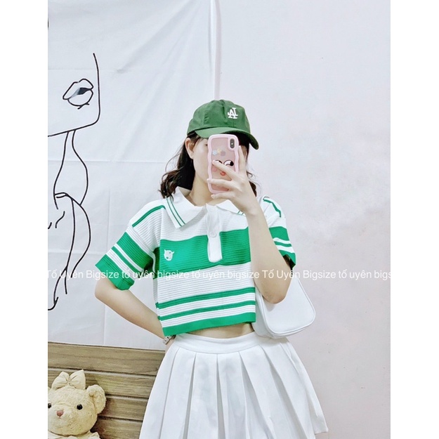 ( T.U Bigsize 50-80kg) Áo Croptop Polo Sọc Ngang Len Mongtoghi QC loại 1 #3001