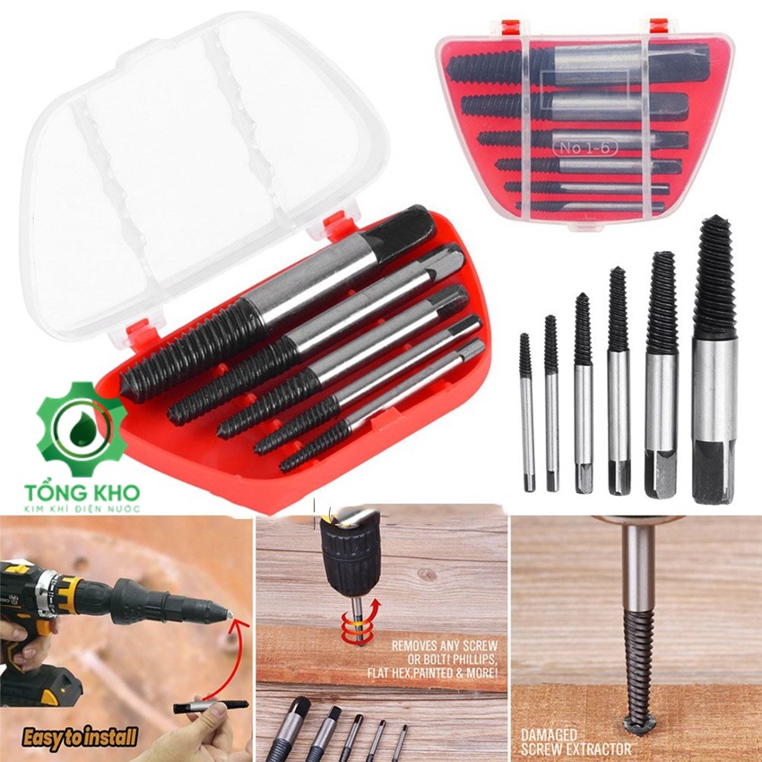 Bộ mũi vít nhổ ốc gãy, bộ tháo bu lông ốc vít trờn ren, mũi vặn ốc vít hư, tháo vít gãy toét- Tổng kho kim khí điện nước