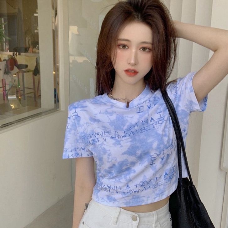 Áo Thun Croptop Ngắn Tay Nhuộm Màu Thời Trang Mùa Hè Mới Cho Nữ