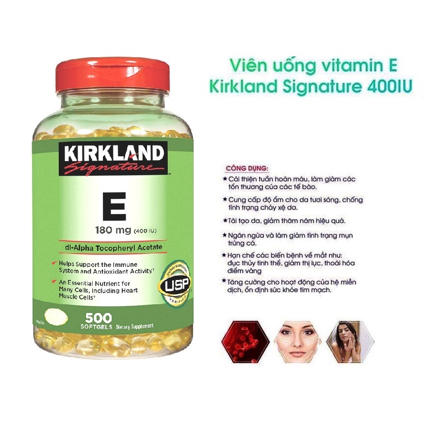 Viên uống Vitamin E Kirkland Signature Mỹ 400 IU 500 viên giúp sáng da và chống lão hóa | BigBuy360 - bigbuy360.vn