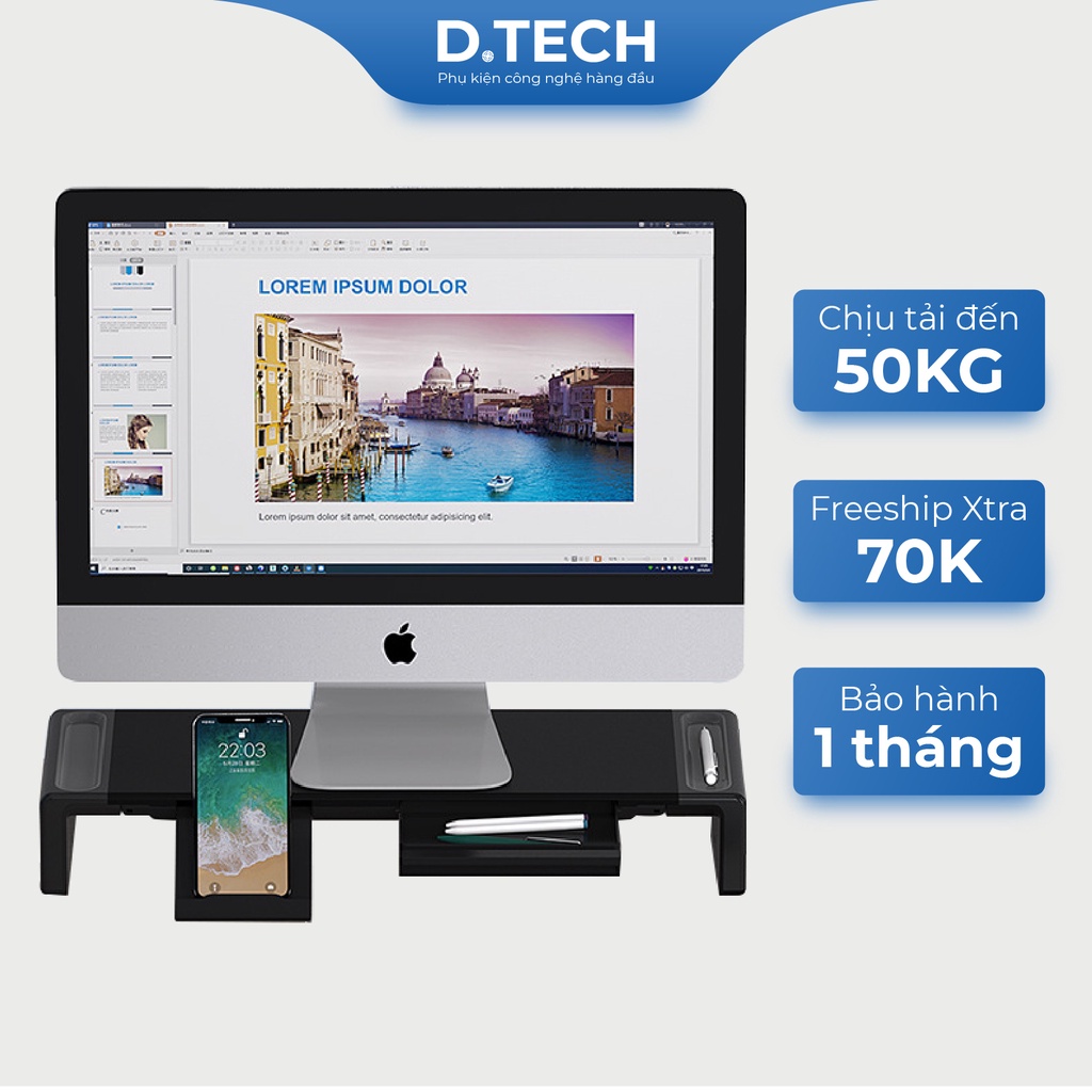 Kệ màn hình máy tính, laptop kệ đa năng có giá đỡ điện thoại, ngăn kéo đựng đồ chất liệu nhựa chắc chắn - Chăm Học Store