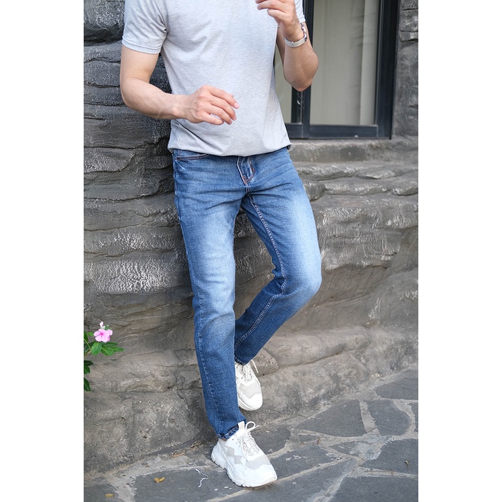Quần jean nam cao cấp ống đứng H90 màu xanh ghi mài chất co giãn trẻ trung J079
