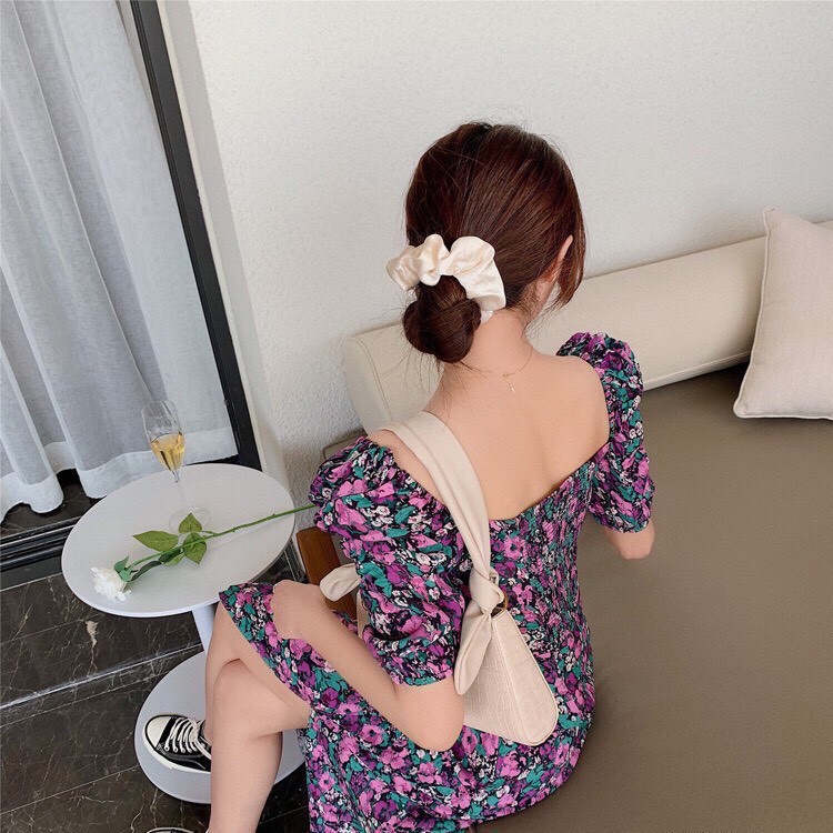 [Mã WARN60 hoàn 15% xu đơn 300k] Váy Xoè Đầm Dáng Xòe Hoa Tím Xẻ Tà | Đầm Sang Chảnh | BigBuy360 - bigbuy360.vn