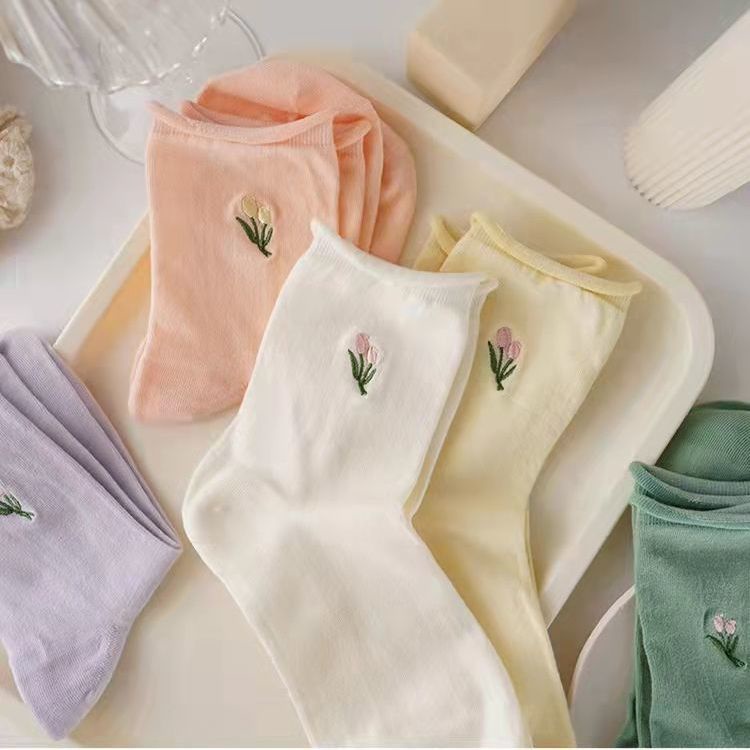 Vớ Cotton Dài Trung Bình Siêu Mỏng Màu Sắc Ngọt Ngào Thời Trang Xuân Hè Phong Cách Nhật Bản Cho Nữ