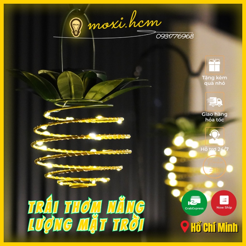 Đèn led năng lượng mặt trời tròn xoắn hình trái thơm trang trí ngoài trời Lễ Tết làm đèn decor