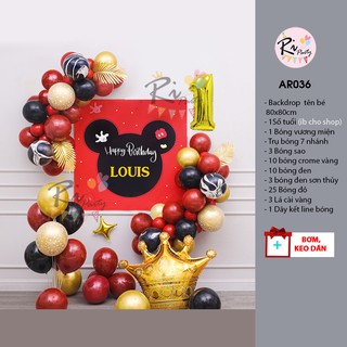 [Backdrop tên bé] Set bóng trang trí chủ đề Chuột Mickey Siêu Hot ,Tone Xanh. Hồng,Đỏ