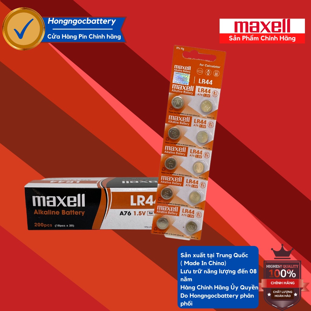 Vỉ 10 Viên pin LR44 MAXELL 1,5V