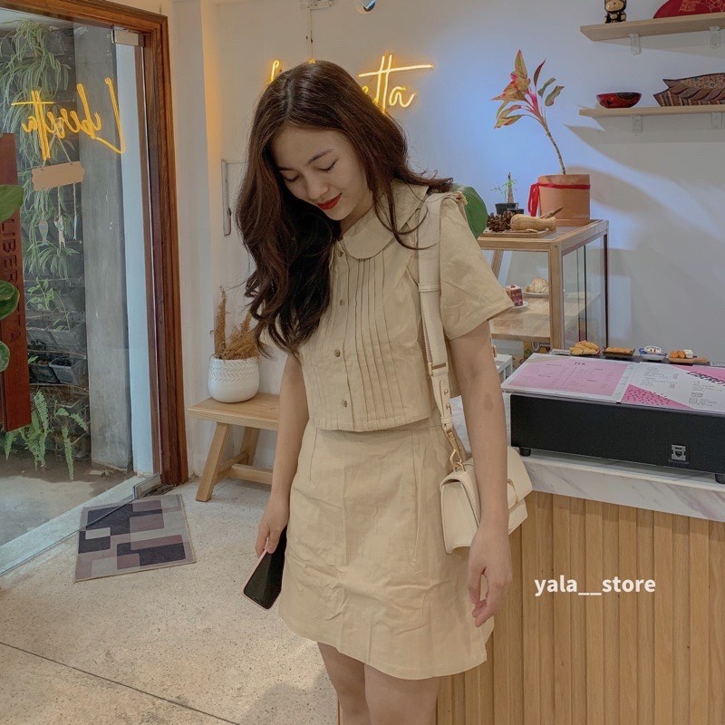 Set Váy Nữ Gồm Chân Váy Cạp Chun Sau và Áo Croptop Siêu Dễ Thương