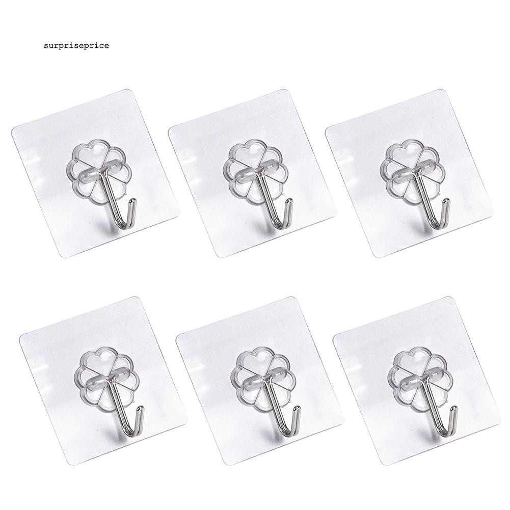 Set 6 móc treo đồ dán tường bằng nhựa PVC trong suốt tiện dụng