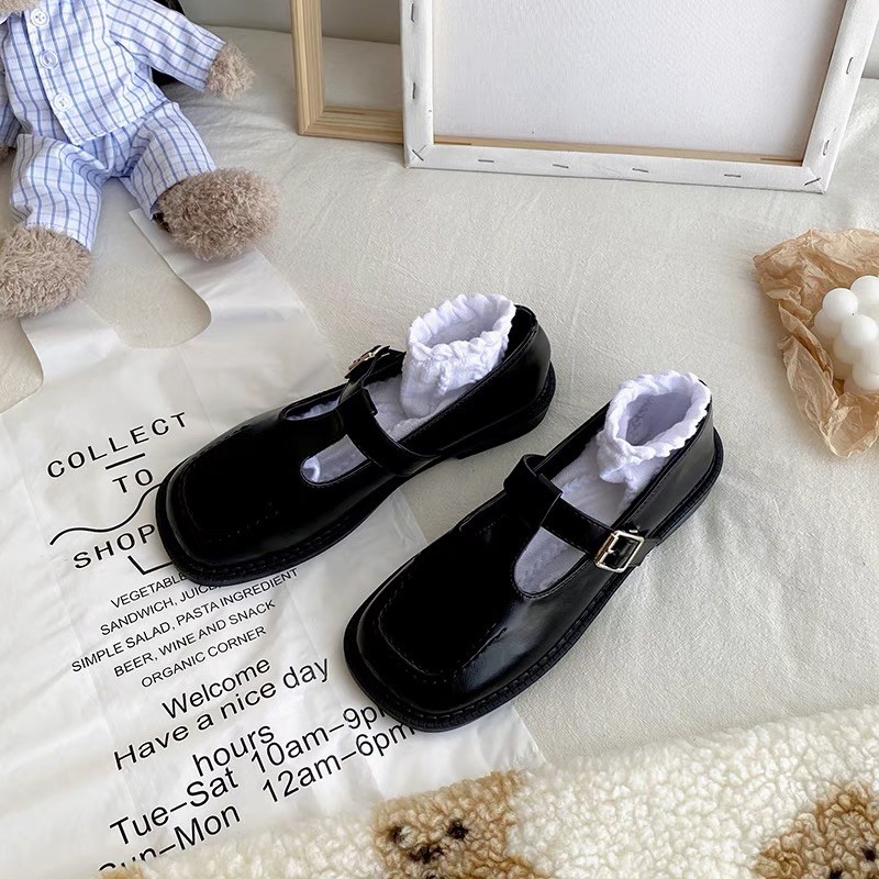 Giày oxford Loafer da mềm mũi vuông có quai vintage cổ điển Mori Girl ulzzang Hàn Quốc [Yannie] | BigBuy360 - bigbuy360.vn